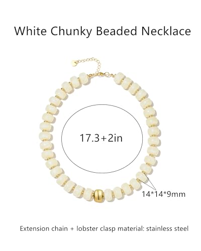 Chunky Beaded Statement Necklace for Women Trendy Colorful Boho Resin Bead Choker Necklaces Summer Handmade Jewelry Gifts Accessories - color: White -1
