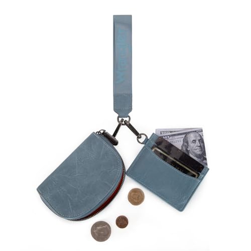 Wrangler KeyChain Wallet Wristlet Wallets for Women Dual Pouch Wristlet with Zipper Womens Credit Card Holder Wallet - color: A-Jean