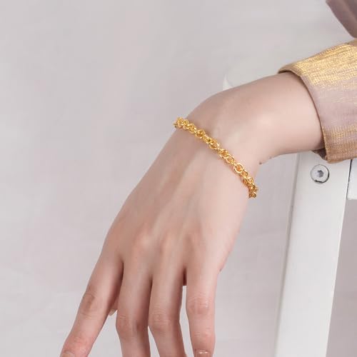 Dankadi 925 Sterling Silver Classic Round Cable Wire Link Bracelet Women Cuban Curb Oval Belcher Link Chain 5.9 to 9 in For Men 24k Gold Plated Cuff Jewelry Gift - color: 6MM Gold, size: 6.7inch