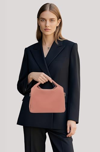 KOGTLA Medium Genuine Leather Purses for Women with Detachable Satchel Strap, Ladies Soft Handbags, Tote Hobo Bags - color: Pink