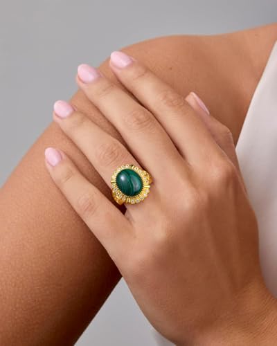AIBAO 4-12 Ct Large Oval Engagement Rings for Women Natural Turquoise/Lapis Lazuli/Malachite Celtic/Infinity/Love Knot Halo Ring Size 6 to 10 Anniversary Christmas Valentines Gift - style: 12.1 Ct Malachite & Created White Sapphire