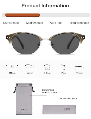 SOJOS Trendy Oval Polarized Sunglasses for Women Retro Cute Shades Sunnies SJ2687 - color: Green Frame Grey Lens