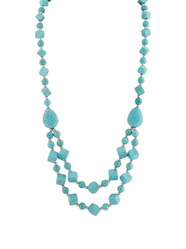 MINACHI Boho Created Turquoise Bead Long Strand Necklace, Bohemian Statement Jewelry Gift for Women - color: S01A