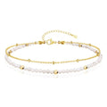 Gold Ankle Bracelet for Women Waterproof, Dainty Natural Stone Bead Anklet Adjustable Double Ankle Chain Summer Beach Boho Foot Jewelry Anniversary Birthday Gifts - color: Moonstone