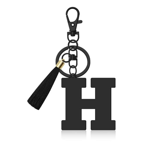 Oubaka Initial Monogram A-Z Keychain for Women, Cute Initial Letter Keychain with Tassel for Handbag Car Key Bag Keyring - color: Black-h