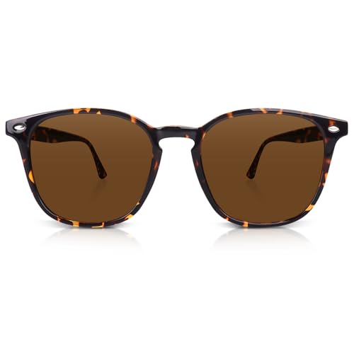 DrRelax Retro Sunglasses Womens Trendy Round Polarized Shades Sun Glasses - color: Leopard Frame Brown Lens