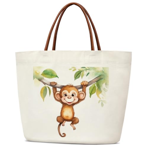 Canvas Tote Bag Aesthetic Tote Bag for Women Teens Reusable Grocery Shopping Bag With Handles Cute Animal Tote Bag - style: Monkey