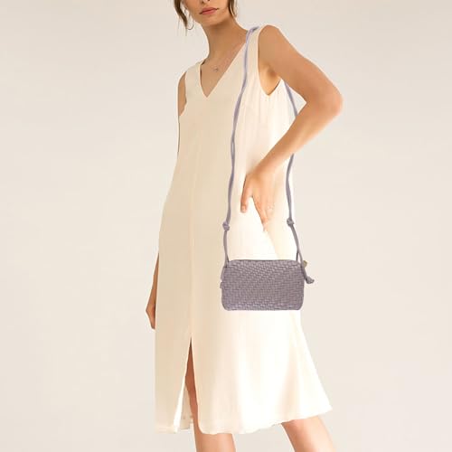 Woven Crossbody Bags for Women Handwoven Purses Vegan Leather Small Handbag Handmade Shoulderbag | Lightweight - color: Gray
