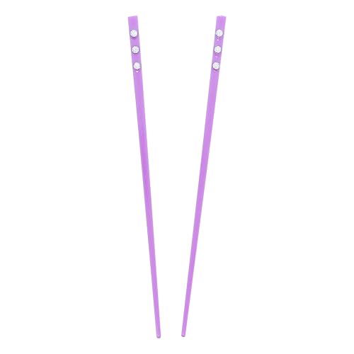 Set of 2 Hair Sticks with 3 Diamonds Chopsticks - Purple - color: Purple