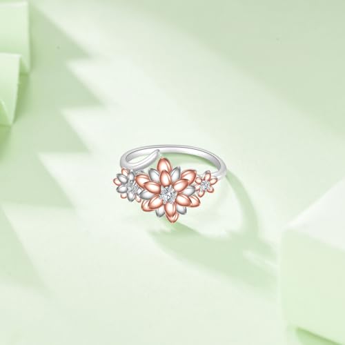 VONALA Lotus Open Ring S925 Sterling Silver Adjustable Wrap Ring Jewelry Gifts for Women