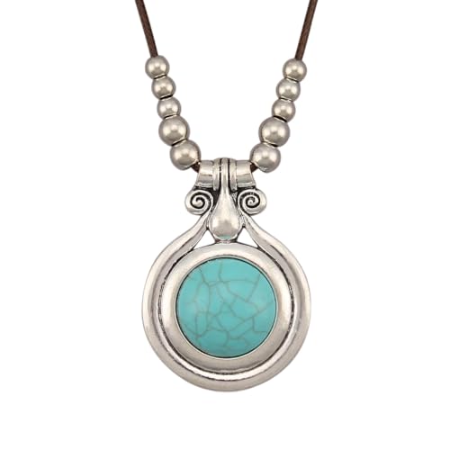 Bohemian Necklaces for Women Long Leather Necklace with Large Pendant Chunky Boho Hippie Jewelry Pendant Chocker Necklace - style: Boho Silver Necklace