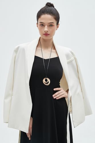 GelConnie Leather Necklace for Women Round Wooden Pendant Long Leather Choker Vintage Sweater Necklace Gold Chunky Boho Necklaces for Women - style: Boho Sweater Necklace