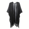 Sparkle Metallic Evening Shawls for Women formal Party Dresses Beach Travel Cardigan Shawl Wrap for Swimsuit - color: I-black
