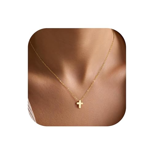 Turandoss Gold Cross Necklace for Women Girls Jewelry Gifts, Dainty 14K Gold Plated Cross Necklace Infinity CZ Holy Mary Medal Necklaces for Women Baptism Religious Faith Jewelry First Communion Gifts - color: tiny cross necklace