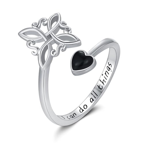 Witches Knot Ring 925 Sterling Silver Adjustable Black Onyx/Turquoise Gravel/Moss Agate/Turquoise/Moonstone Witch Ring Celtic Knot Amulet Wiccan Pagan Protection Jewelry Gifts for Women - style: Black Onyx