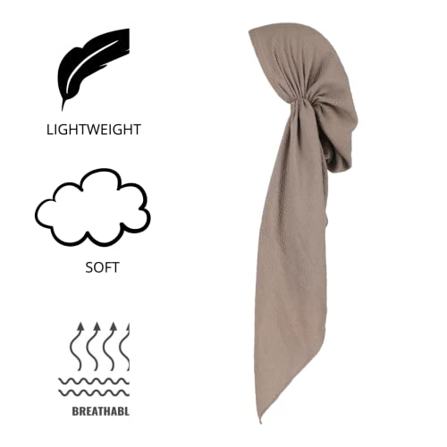 Pretied Head Scarves for Women Featuring Lightweight Crimped Material and Attractive - color: Solid Beige