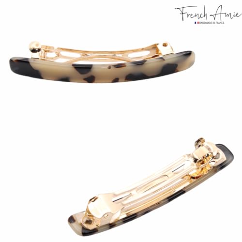French Amie Small 2 1/4 inch Celluloid Handmade Hair Barrette No Slip Grip Durable Styling Women Hair Accessories Hair Clip for Girls, Made in France(White Tokyo) - color: White Tokyo