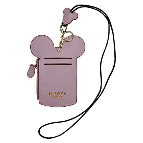 BUUFAN Chic Cute Travel PU Leather Student ID Card Holder Lanyard Neck Pouch Bag With Coin Wallet Purse for Students Women Kids Teens Girls (Purple) - color: Purple
