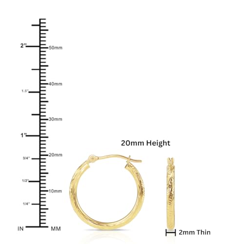 14k Yellow Gold Hand Engraved Diamond-cut Round Hoop Earrings - style: 20mm (0.78 inch)