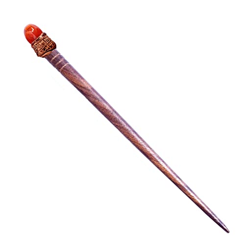 Natural Tumbled Healing Gemstone Crystal Wooden Hair Stick Handmade Gifts Boho Reiki by Smoky Quartz (Carnelian) - color: Carnelian