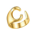 FindChic Customizable Initial Ring Statement 18K Gold Plated Fashion Cuff Rings for Women Alphabet Letter A to Z Resizable Knuckle Ring (with Gift Box) - color: C