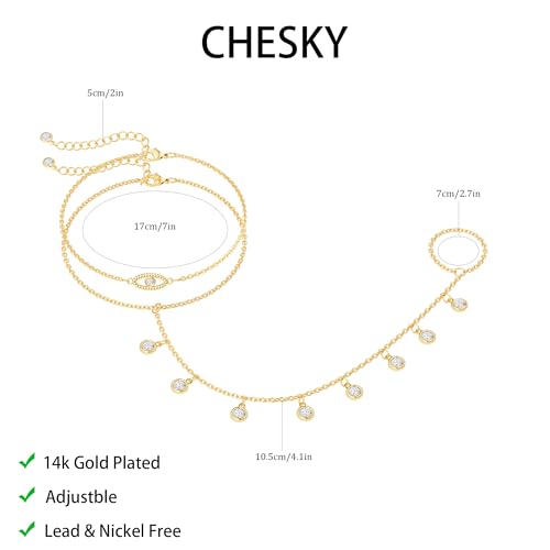 CHESKY 14k Gold Plated Hand Chain Bracelet for Women Trendy, Dainty Ring Bracelets Hand Chain Finger Nail Bracelet Simple Gold Hand Jewelry for Women Gifts - style: Eye