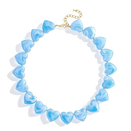 YUJIE Amber Acrylic Heart Choker Necklace for Women Vintage Punk Chunky Necklace Trendy Fashion Accessory - color: sky blue