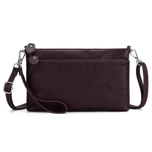 befen Genuine Leather Wristlet Clutch Wallet Purses with RFID Blocking, Small Crossbody Bags Shoulder Handbag for Women - color: Coffee