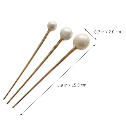 FOMIYES Metal Pearl Chopsticks Hair Sticks Set - 3 Pcs Chinese Hair Pins Clips for Women