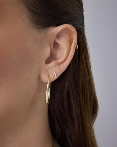 PAVOI 14K Gold Plated Dainty Flat Back Earrings for Women - Hypoallergenic Sterling Silver Posts Helix Cartilage Piercing Jewelry - Emoji Motif Bow Celestial Flatback Gold Stud Earrings Screw Back - style: Wishbone