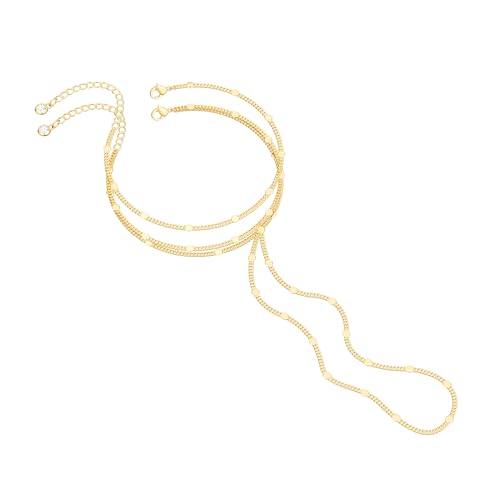 Hand Chain Bracelet for Women Trendy, Dainty Silver Beaded Finger Ring Bracelet Non Tarnish Minimalist Adjustable Simple Cute Silver Bracelets Waterproof Fashion Jewelry - color: Gold-05