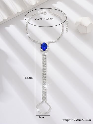 Kokoma Rhinestone Foot Chain Barefoot Sandals for Women Blue Stone CZ Crystal Sandals Anklet Beach Foot Chain Toe Wedding Ankle Bracelet Foot Jewelry for Beach Wedding