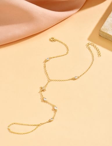 925 Sterling Silver Hand Chain Bracelet for Women,Non Tarnish 14k Gold Plated CZ Crystal Heart Starburst Ring Bracelets Hand Chain Dainty Diamond Layered Stackable Link Chain Beach Waterproof Graduation Wedding Gifts - color: GoldB
