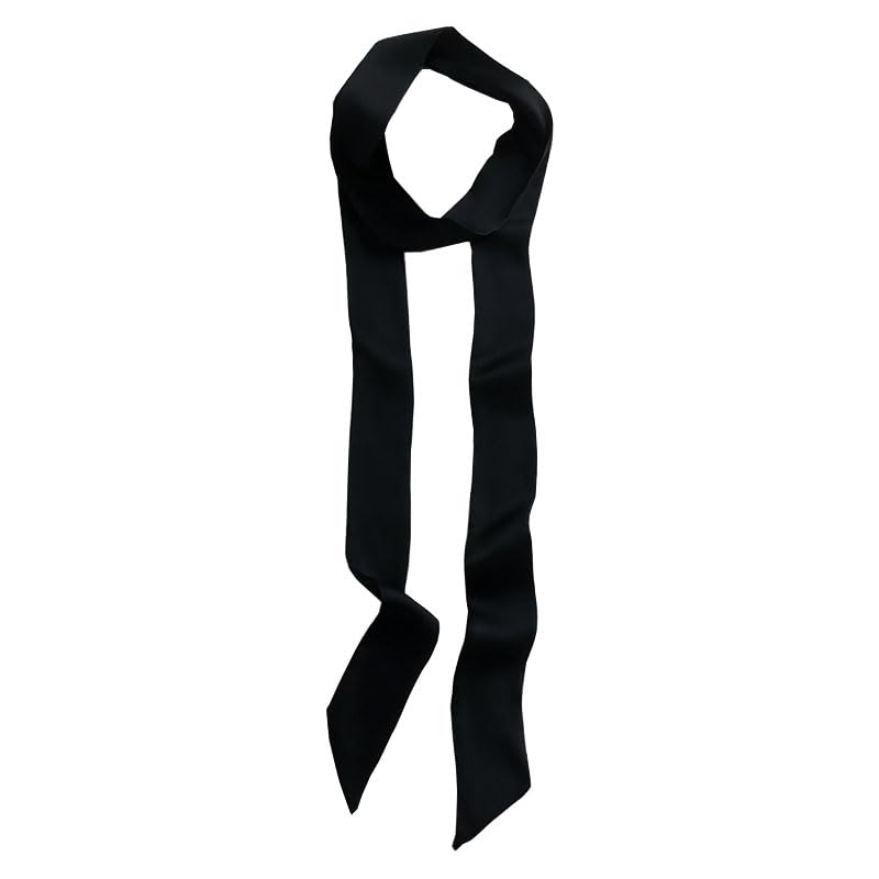 Long Thin Skinny Scarf Satin Neckerchief Ribbon Tie Waist Belt for Women - color: Black