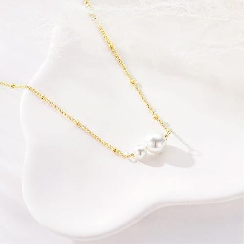 M MOOHAM Gold Necklace for Women Non Tarnish - Dainty 14K Gold Plated Beaded Chain Small Pendant Necklaces Simple Pearl Circle Beads Teardrop Pendant Necklace for Women Trendy Jewelry Gifts - color: Pearl Pendant