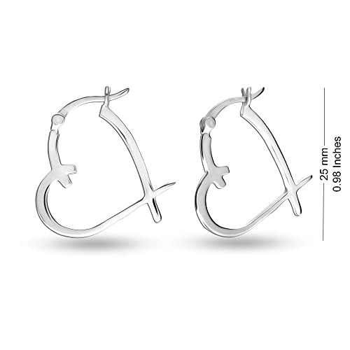 LeCalla 925 Sterling Silver Heart Hoop Earrings for Women | Love Theme Heart Shaped Hoop Earring | Womens Italian Love Heart Earrings Hoops - color: Love Heart Shape