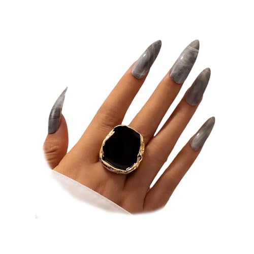 Chunky Gold and Black Two-tone Enamel Drip Band Rings Set for Women, Vintage Statement Large Crystal CZ Ring Big Party Prom Jewelry Gift Accessories - color: 1PCS Black