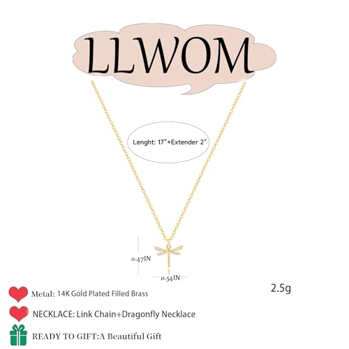 LLWOM Gold Necklace for Women-14k Gold Plated Infinity Necklace Star Of David Necklace Evil Eye Cross Pendants Heart Dainty Gold Necklace For Women - color: Gold, style: Dragonfly Necklace
