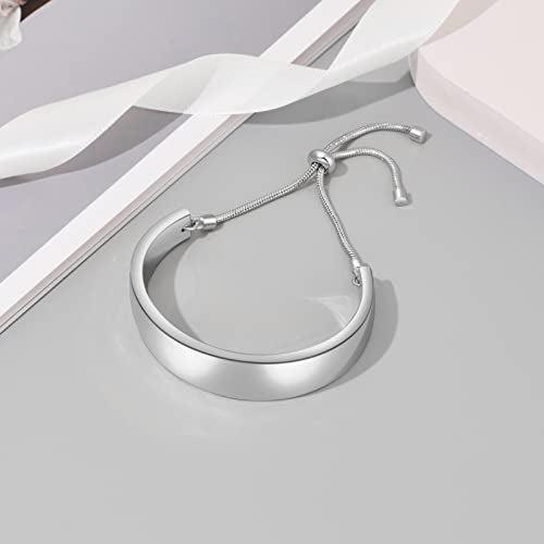 WOWORAMA Adjustable Slider Bracelets for Women Bar Friendship Bangle Bracelet for Women Gold/White Gold/Rose Gold Bolo Bracelet - color: Chunky Bar-White Gold