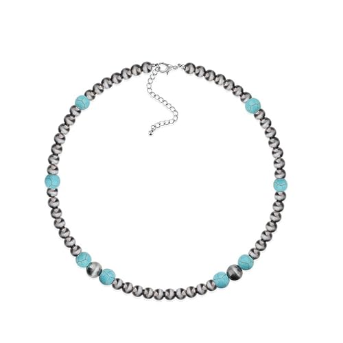 coadipress Navajo Pearl Necklace Western Jewelry for Women Boho Beaded Choker Necklaces Vintage Turquoise Pendant Cowgirl Necklace - style: Turquoise