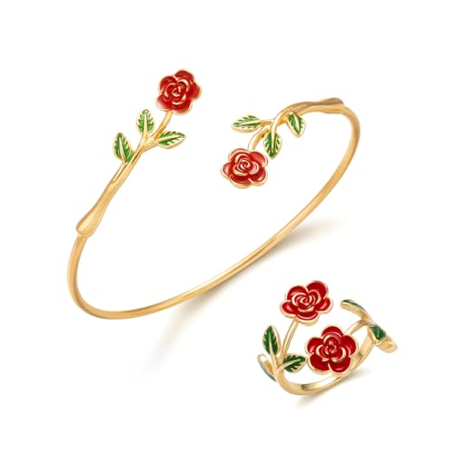 Caiyao 2Pcs Adjustable Sunflower Open Cuff Bangle Bracelets Ring Gold Tone Enamel Daisy Flower Floral Upper Arm Armband Bracelet for Women Boho Summer Inspired Floral Jewelry Gifts - style: StyleD