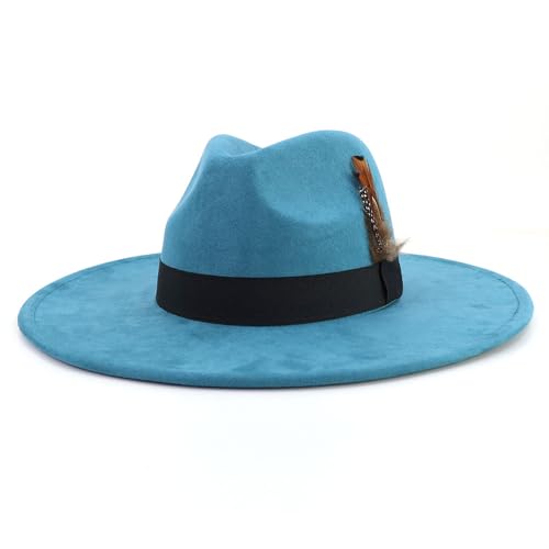 LIDHAY Big Wide Brim Fedora Hats for Women Men Western Suede Hat Panama Hat Outdoor Hats - color: Blue
