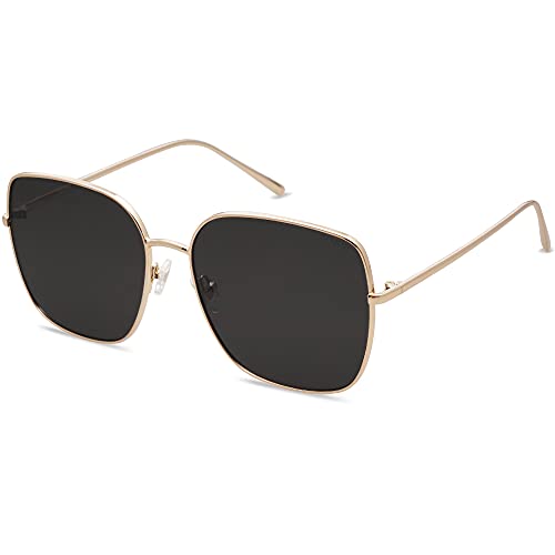 SOJOS Trendy Oversized Square Metal Frame Sunglasses for Women Men Retro Big Flat Lens UV Protection Sunglasses SJ1146 - color: Gold/Grey