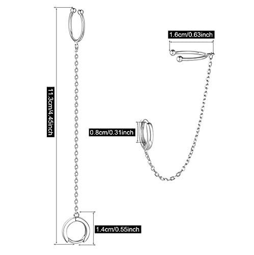 Chic Minimalist Punk Silver Gold Hypoallergenic Dangle Drop Earrings with Round Huggie Hoop Ear Cuff Chain Earrings for Women