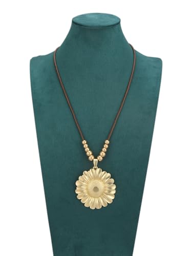 GelConnie Leather Necklaces Turquoise Long Boho Necklaces for Women Brown Chunky Circle Pendant Chocker Necklace Gold Sweater Necklace - style: Brown Flower Choker