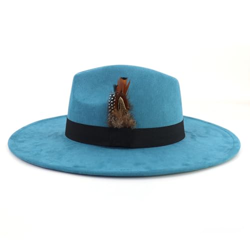 LIDHAY Big Wide Brim Fedora Hats for Women Men Western Suede Hat Panama Hat Outdoor Hats - color: Blue