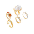 Chunky Gold Rings for Women Non Tarnish Statement Flower Ring Baroque Pearl Stackable Rings Set 6Pcs Chunky Jewelry - color: Gold 2
