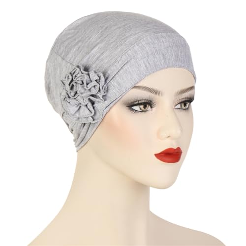 Headwrap Turbans for Women - Twist Soft Floral Solid Caps Pre Tied Chemo Beanies Headwear Hat for Cancer - color: Gray