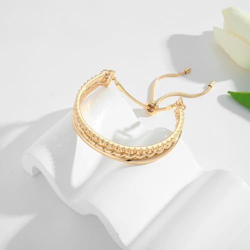 WOWORAMA Adjustable Slider Bracelets for Women Bar Friendship Bangle Bracelet for Women Gold/White Gold/Rose Gold Bolo Bracelet - color: Triple Bar-Gold