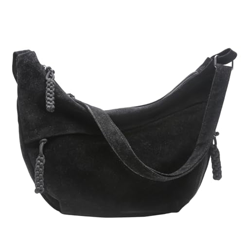 Women's Crescent Crossbody Bag – Large Capacity Suede Sling Bag, Travel Shoulder Bag for Women, Tote Purse - color: Black